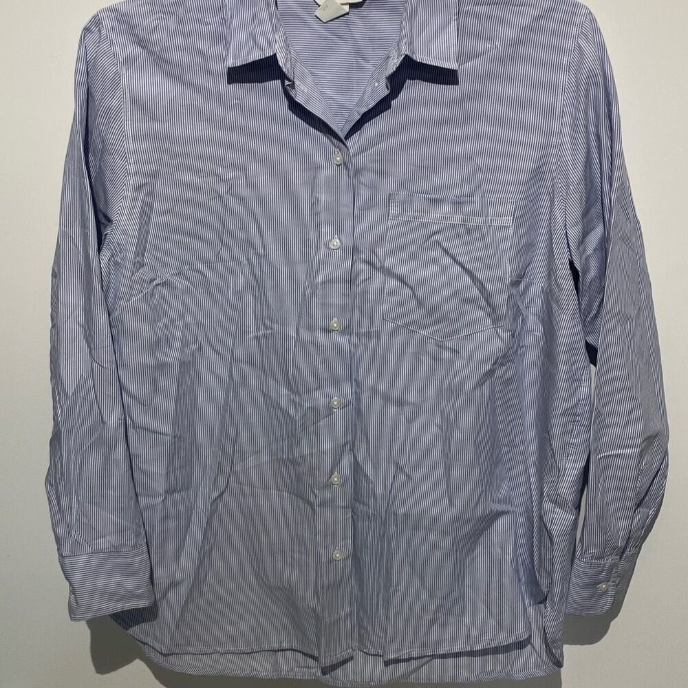 H&M‎ Women's Blue White Pinstripe Long Sleeve Button Up Shirt Size 12